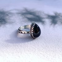 Image 3 of Sterling Silver Handmade Black Onyx Ring Celestial Stamping Stars And Moons