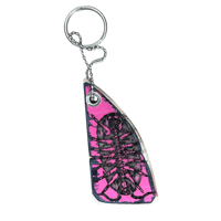 Image 3 of Pink patch backpack with recycled skateboard keychain 