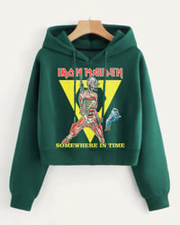 Green Iron Maiden Crop Hoodie 