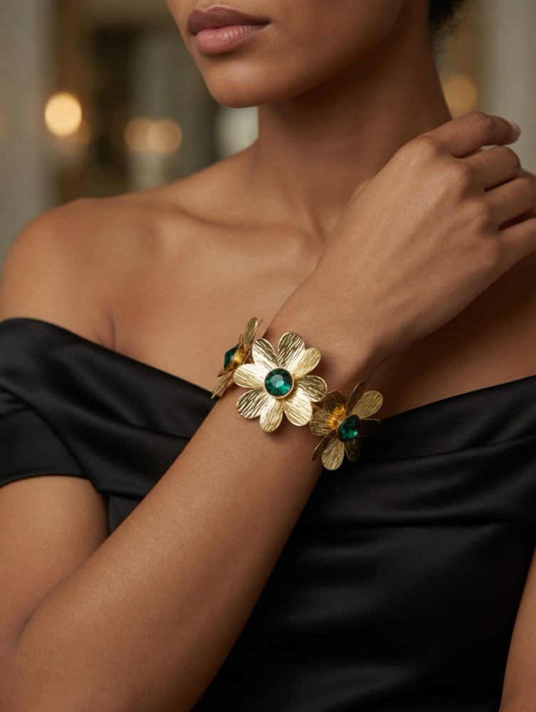 Image of Tres Flores cuff (emerald stone)