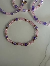 Image 6 of Glinda Inspired Pink & Purple Tumbler Bracelet Stack | Wizard-Inspired Cup Charm Set