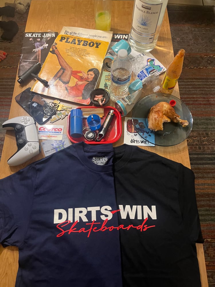 Kirkland cursive Dirts Win Skateboard Tee