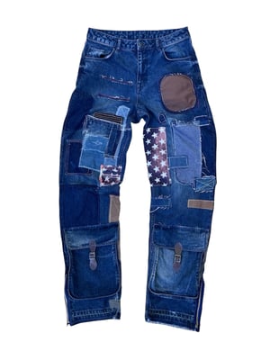 Image of NwN- Earth&Ashes Denim Patchwork/Repair Shashiko Turkish Denim Trousers