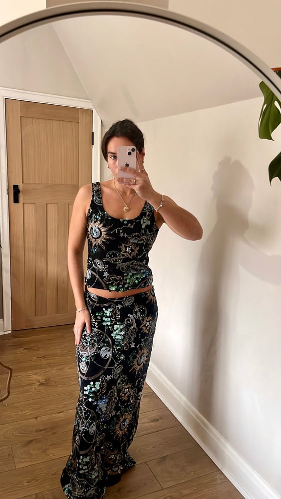 The Universe low-rise Heavily embellished tulle velvet Maxi skirt