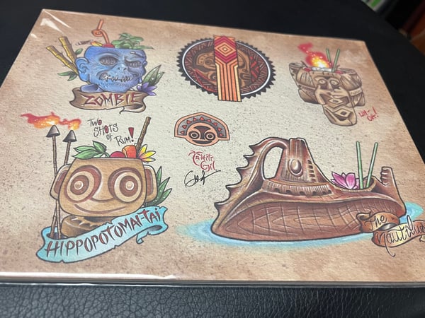 Image of 8”x10”  Disney Tik Inspired (Mixed) Travel Tattoo Flash 02 Std Cardstock 10 Sheet Set w/ Lines