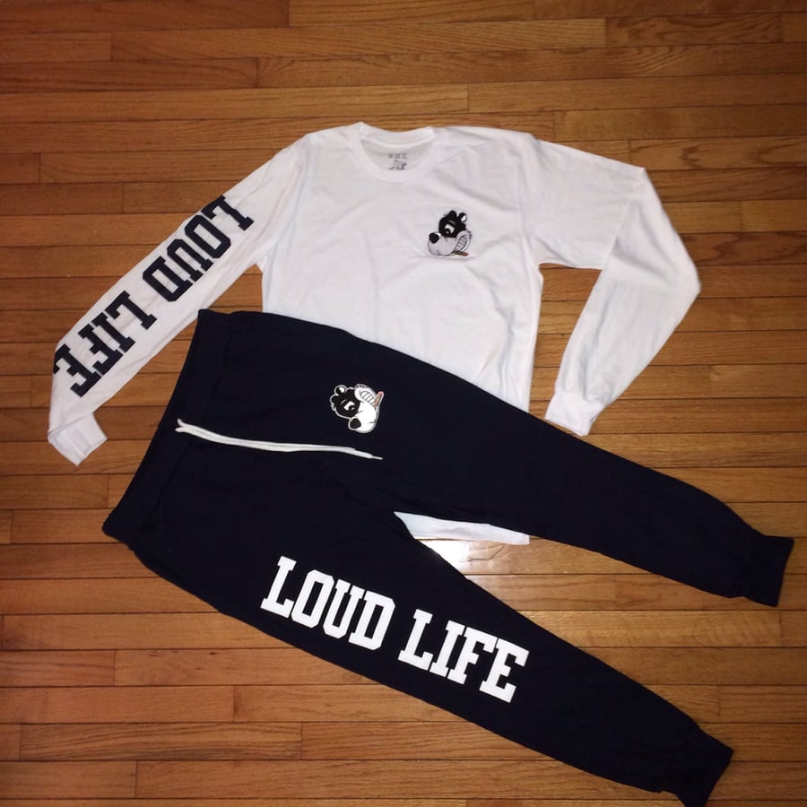 Image of Navy/White Loudlife Louie "Patchwork" Joggers & Tee set