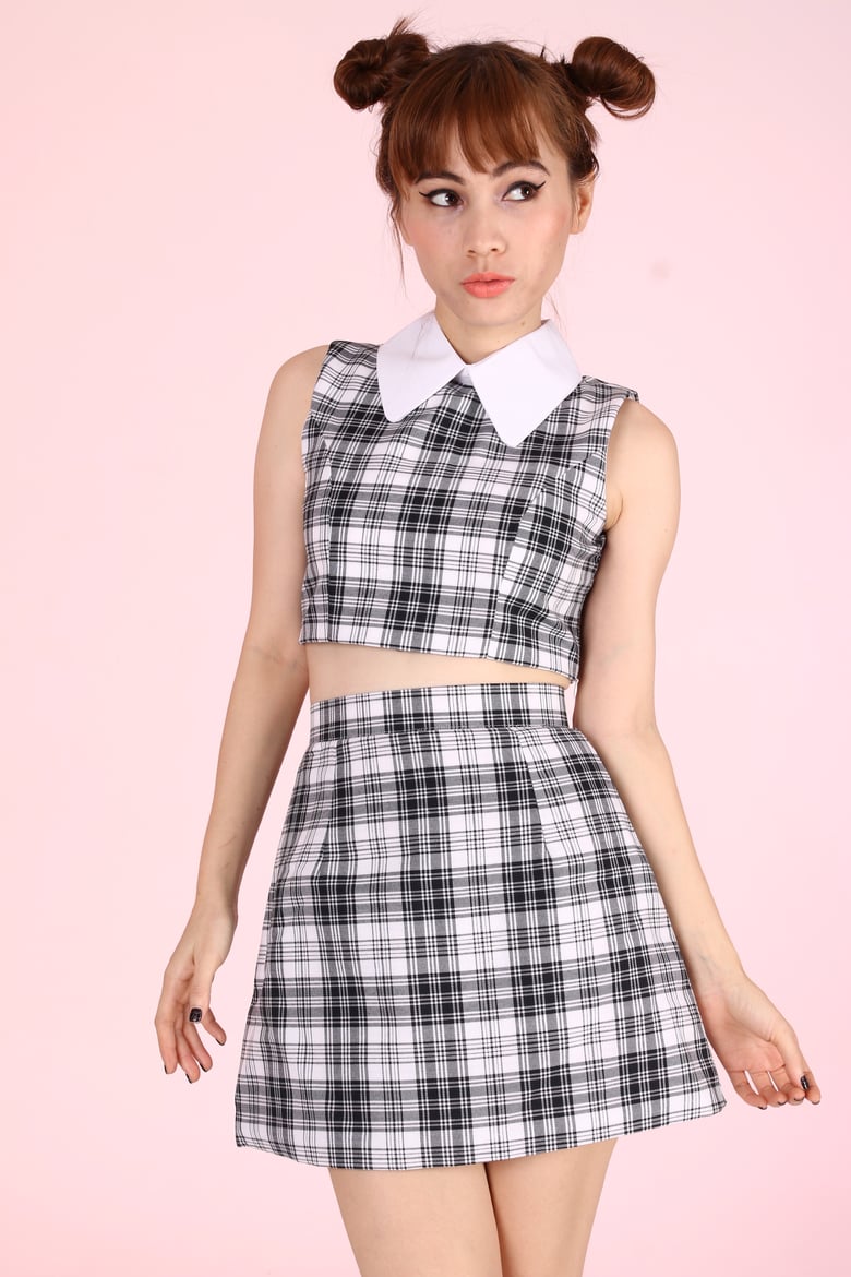 Image of As If A-Line Set in Black & White Tartan