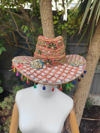 Image 1 of Dolly cowboy hat - recycled sari fabric  rainbow trim
