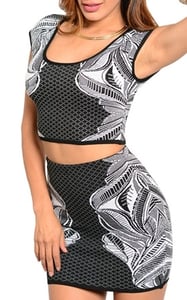 Image of Two Piece Black and White Crop Top Mini Dress