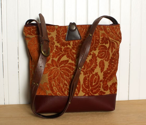 Image of Shoulder Bag Tapestry Tote with Vegan Leather 