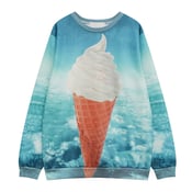 Image of Women Street Style Loose Fleece Long Sleeves With Blue Sky And Ice Cream Printing