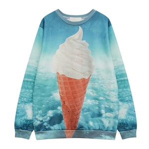 Image of Women Street Style Loose Fleece Long Sleeves With Blue Sky And Ice Cream Printing