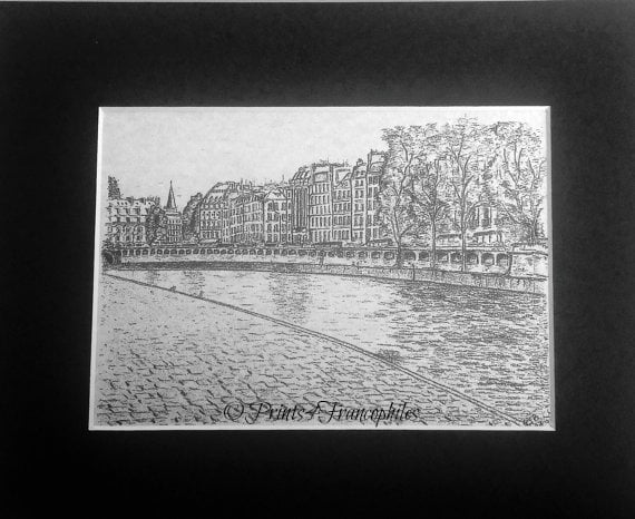 Image of Midnight In Paris original pencil drawing print.