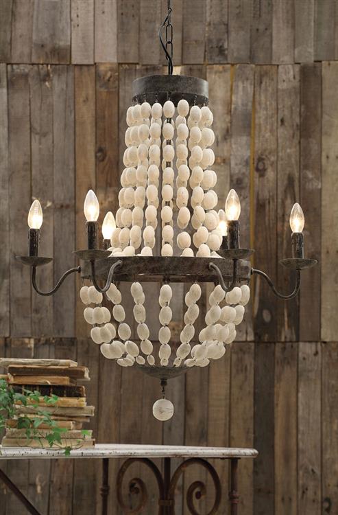 Image of Elena Wood Beaded & Iron Chandelier