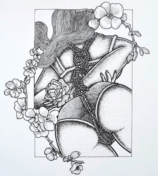 Image of Floral Shibari dotwork prints