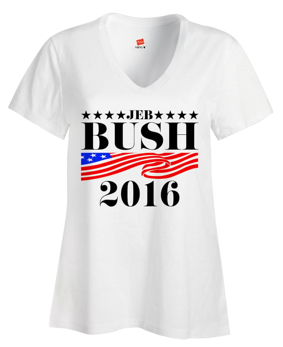 Image of Jeb Bush 2016 Flag White Ladies V-Neck Shirt