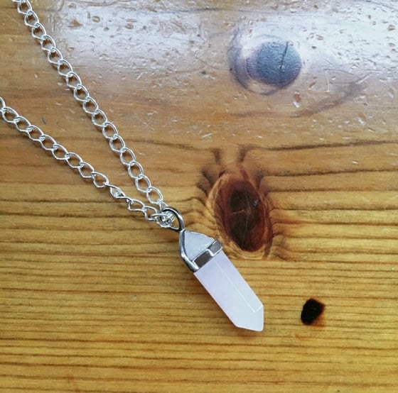 Image of Rose Quartz Healing Crystal Pendant Hand-Made Necklace