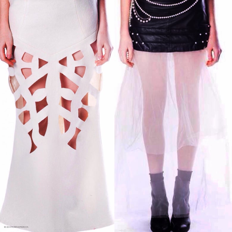 Image of Cut out skirt and leather skirt.