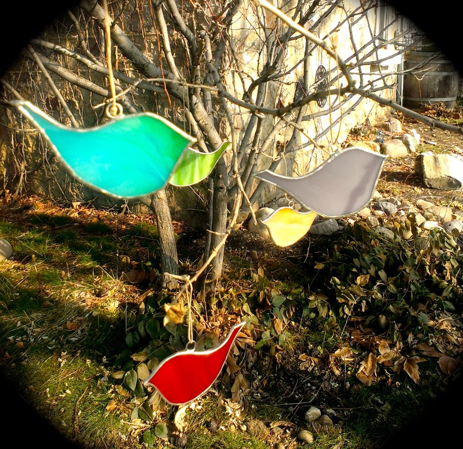 Image of Happy Birds Grouping-stained glass