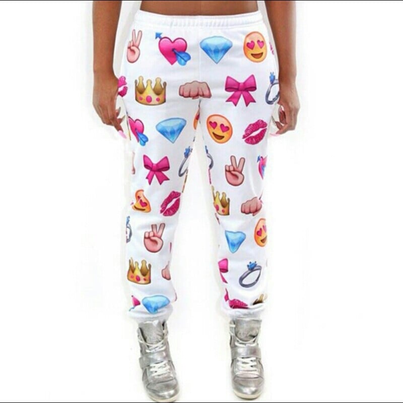 White Ladies Fashion Emoji Printed Leisure Pants ($21) ❤ liked on Polyvore  featuring pants, white, whit… | Jogger shorts women, Emoji joggers, Cheap  womens clothing