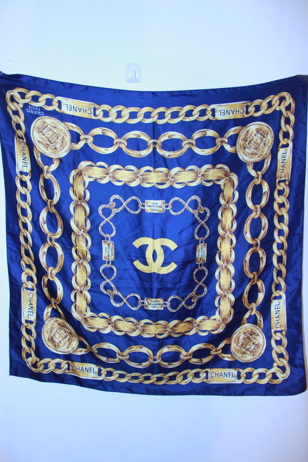 CHANEL, Accessories, Chanel Blue Gold Scarf