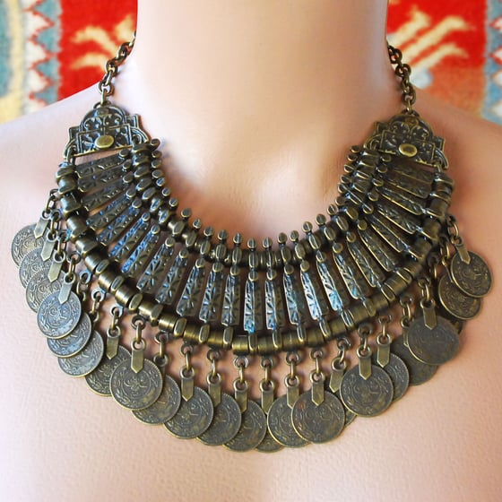 Image of Bronze color coin necklace, bohemian jewelry, gypsy, boho, authentic