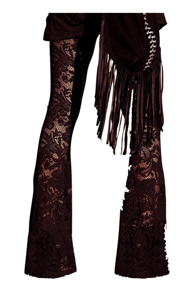 Image of Mid Waist Solid Black Lace Bell Leggings    