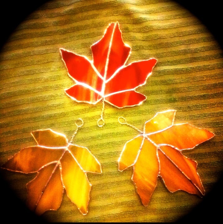 Image of Fall Maple Leaf Set-stained glass