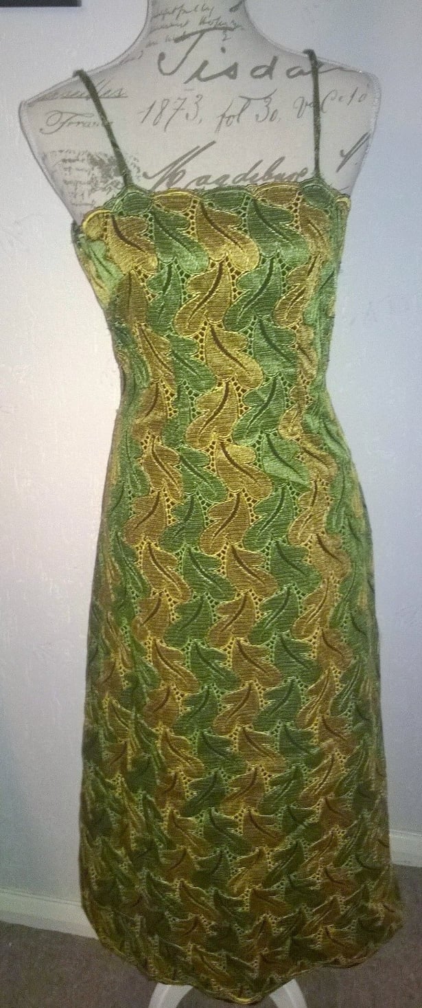 Image of Green and Gold leaf maxi dress