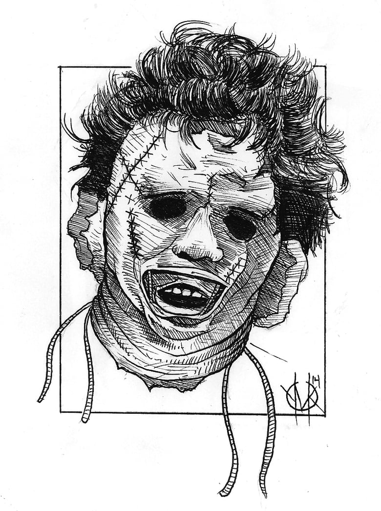 Image of Original LEATHERFACE Pen and Ink. 4"x6"