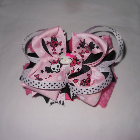 Image of Stacked Hello Skull Punk Bowtique Hairbow