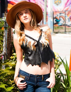 Image of Leather Hippie Chick Halter Top With Feather Trim