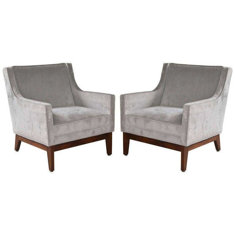 Image of Mid-Century Dove Grey Lounge Chairs - A Pair