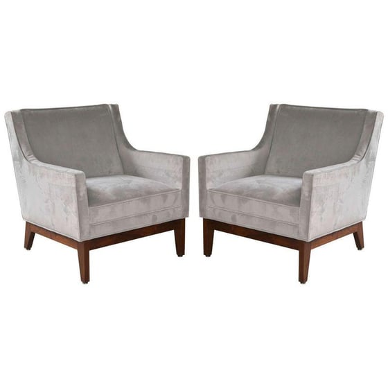 Image of Mid-Century Dove Grey Lounge Chairs - A Pair