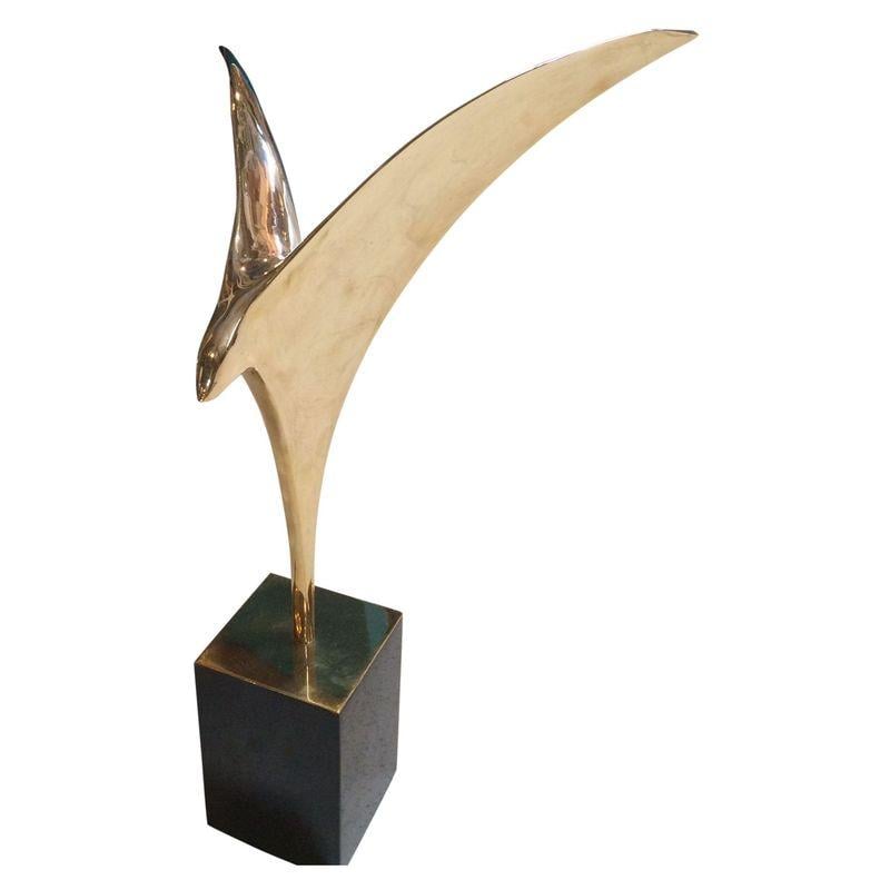 Image of Mid-Century Modern Brass Sculpture --Bird in Flight