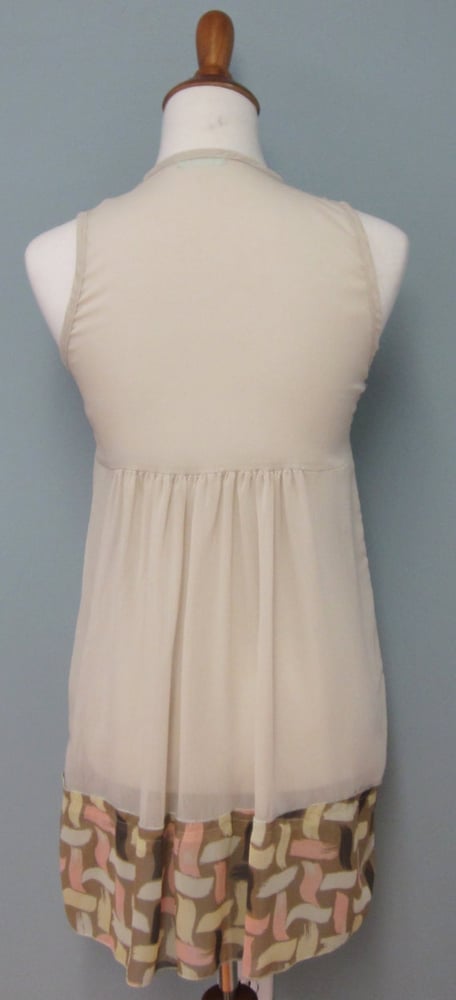 Image of Semi-Sheer Taupe Dress With Graphic Print Bodice & Border           <del> 35.00 </del>