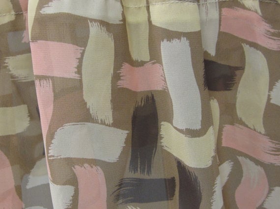 Image of Semi-Sheer Taupe Dress With Graphic Print Bodice & Border           <del> 35.00 </del>