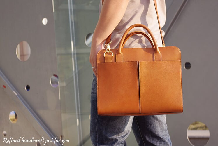 Image of Custom Handmade Tan Brown Leather Briefcase, Messenger Shoulder Bag Men's Handbag D018