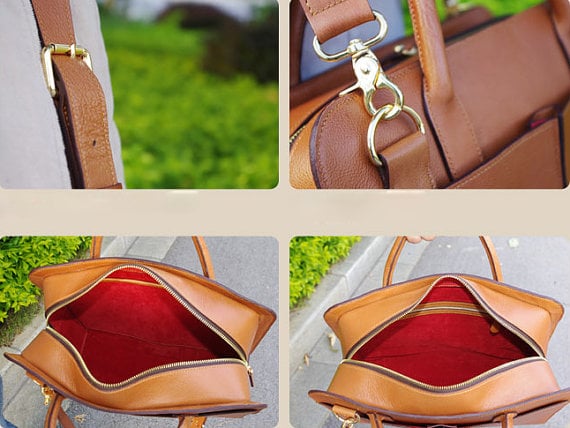 Custom Handmade Tan Brown Leather Briefcase, Messenger Shoulder Bag Men ...