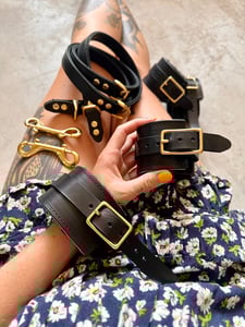 Image of NEW Black Leather + Black Shearling Cuffs