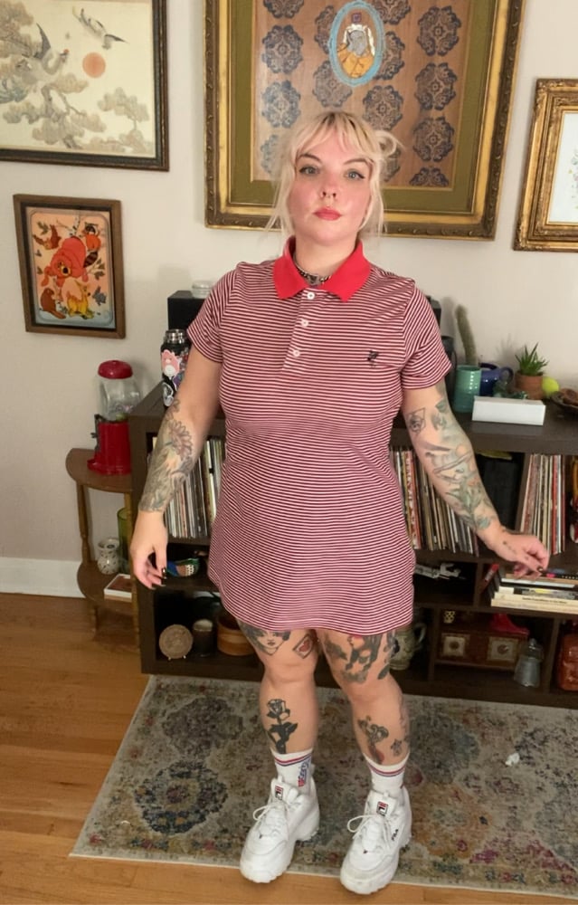 Image of Polo dress blue red and white)