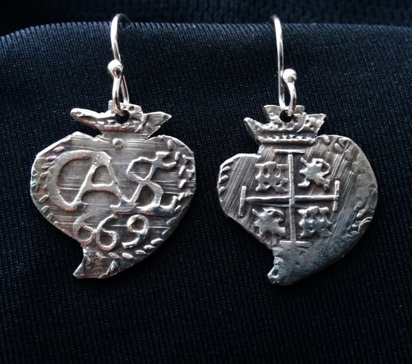 Image of 1/2 Reale Cob Coin Heart Earrings