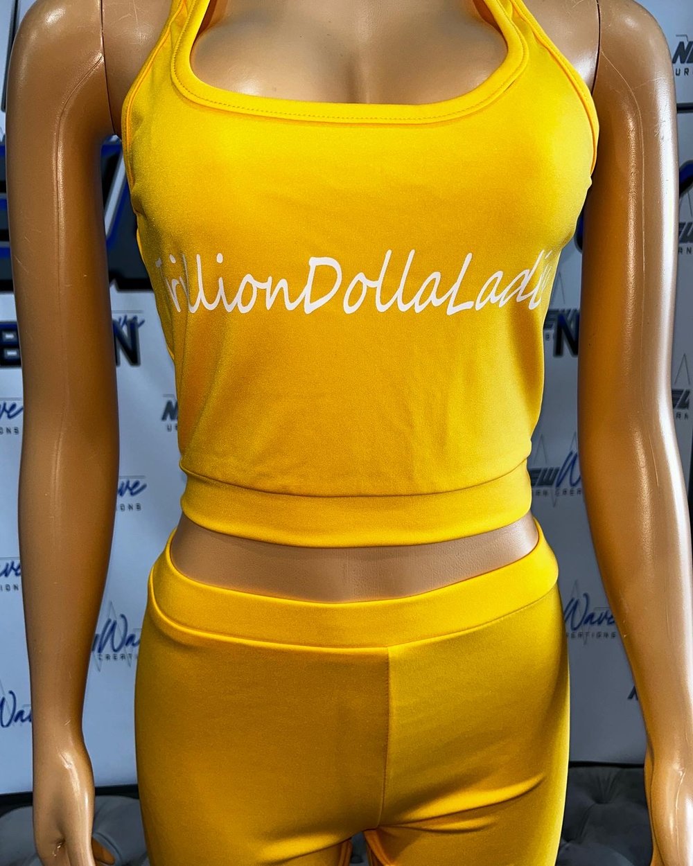 TrillionDollaLadies Yellow 2 piece biker set 