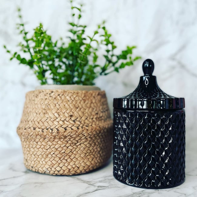 Geo Cut Glass Candle 500g - GLOSS BLACK  **ONLY 3 AVAILABLE**