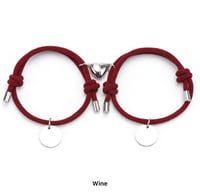 (2) Wine Handmade knitting Heart Magnetic Stainless pendant Couple Bracelet 