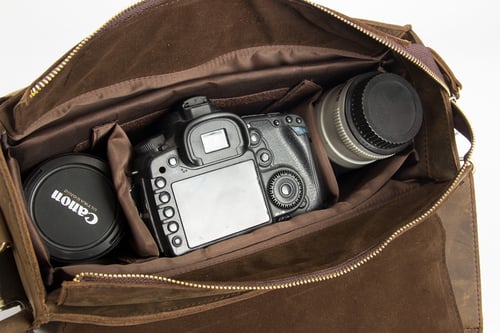 Image of Genuine Leather DSLR Camera Bag Leather Briefcase Messenger Bag 6919