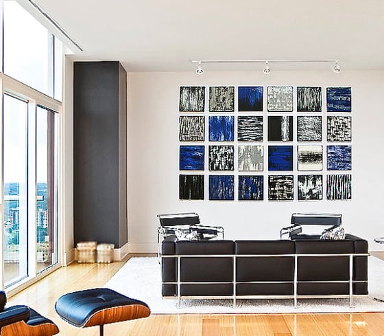 Image of 'POETIC BLOCKS' | Black, white & blue | Painted Wood Abstract Wood Blocks | Modern Art