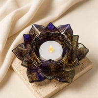 Image 1 of Purple Bronze Lotus Tealight Holder • Resin Candle Decor