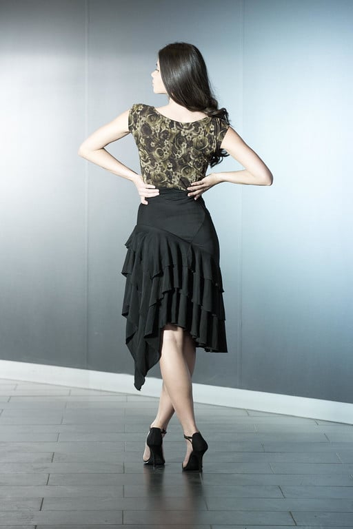 Image of Latin Flamenco Skirt - Black (J1810) Dancewear latin ballroom