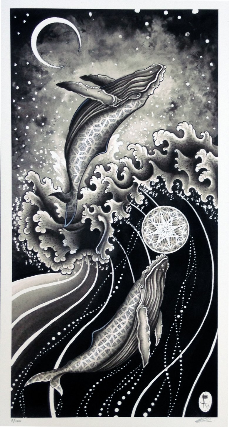 Image of Geometric Whale Mandala Wave Print